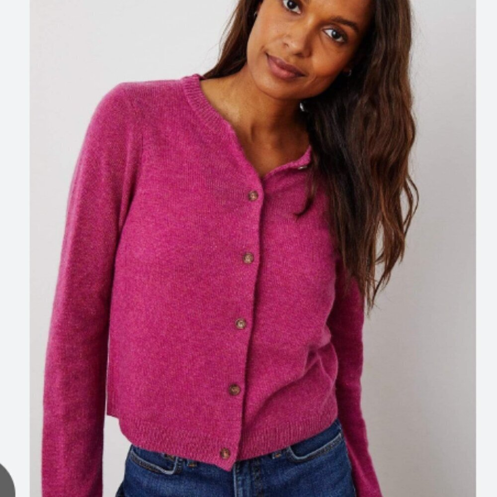 Show Me Your Mumu Fuschia Crewneck Button Down Sweater Cardigan Lightweight S